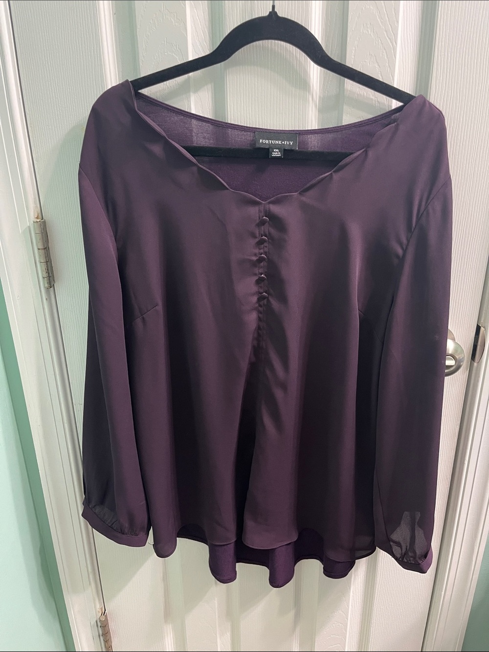 Fortune + Ivy Plum Button-Front Long-Sleeve Blouse